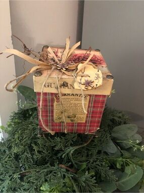 Hand Crafted Plaid Floral Keepsake Box in Red and Cream